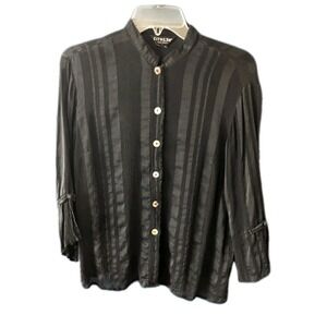Citron Sheer‎ Black Tuxedo-style Blouse With Ruffled Arms & Shell Buttons Sz. PS